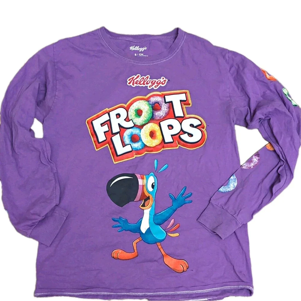 Kellogg's Froot Loops Toucan Sam Purple Long Sleeve Crew Neck Tee Size S